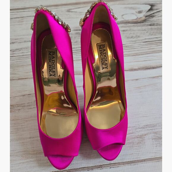 Badgley Mischka Kiara Stacked Heel Stiletto Open Toe Pumps Pink sz 7 - Picture 2 of 9